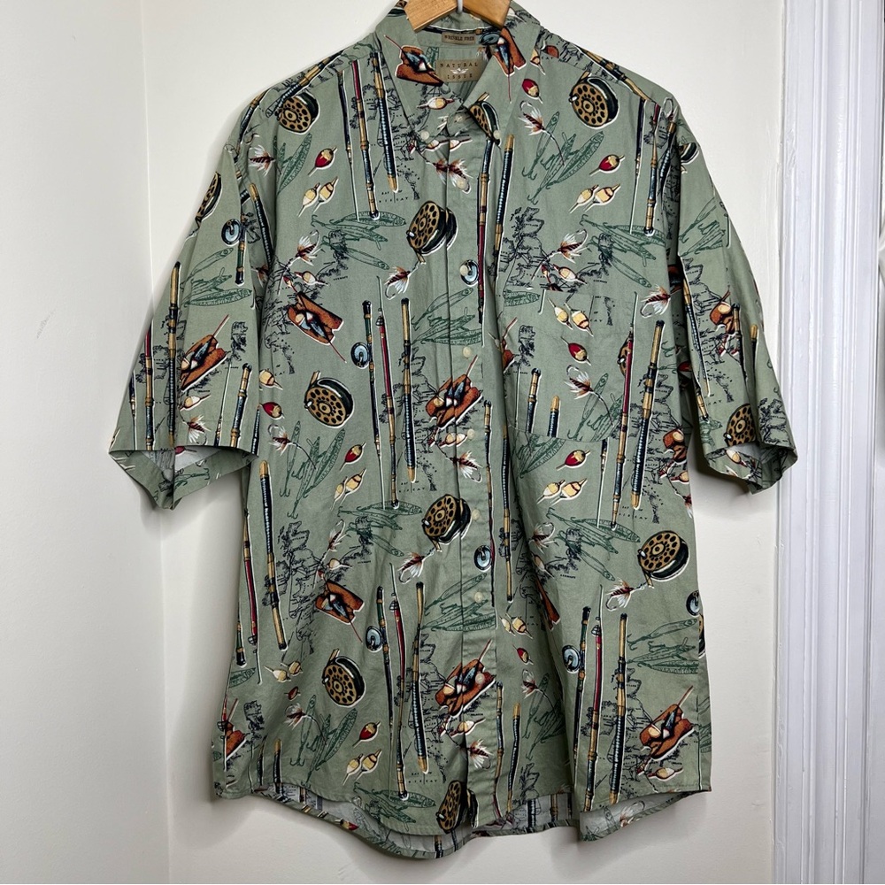 Vintage 90s Natural Issue Fly Fishing Button Down Shirt Men’s XLT Lures Tackle